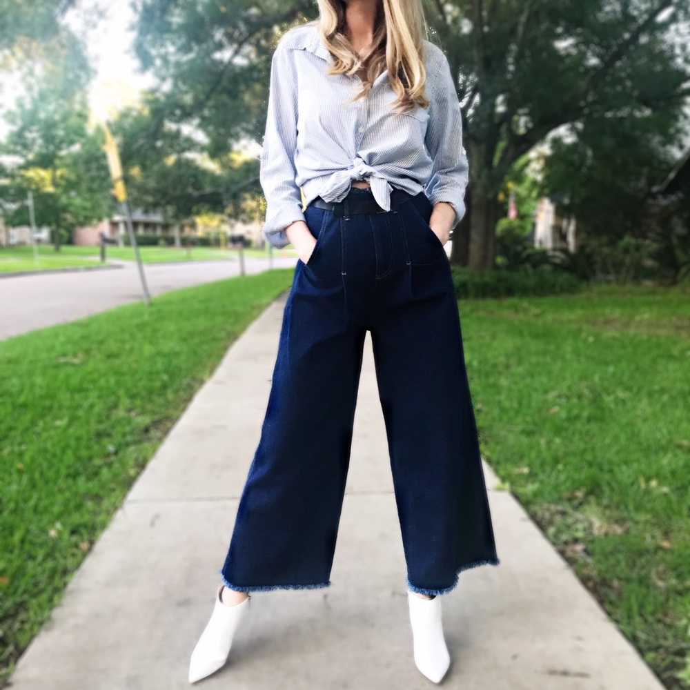 ASOS Belted Wide Leg Jeans with Raw Hem